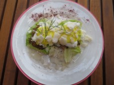 Minced beef rendang on toast + poached egg