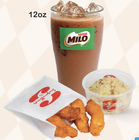 KIDS MEAL A | 4 PC CHICKIES WITH SIDE & ICED MILO (12OZ)